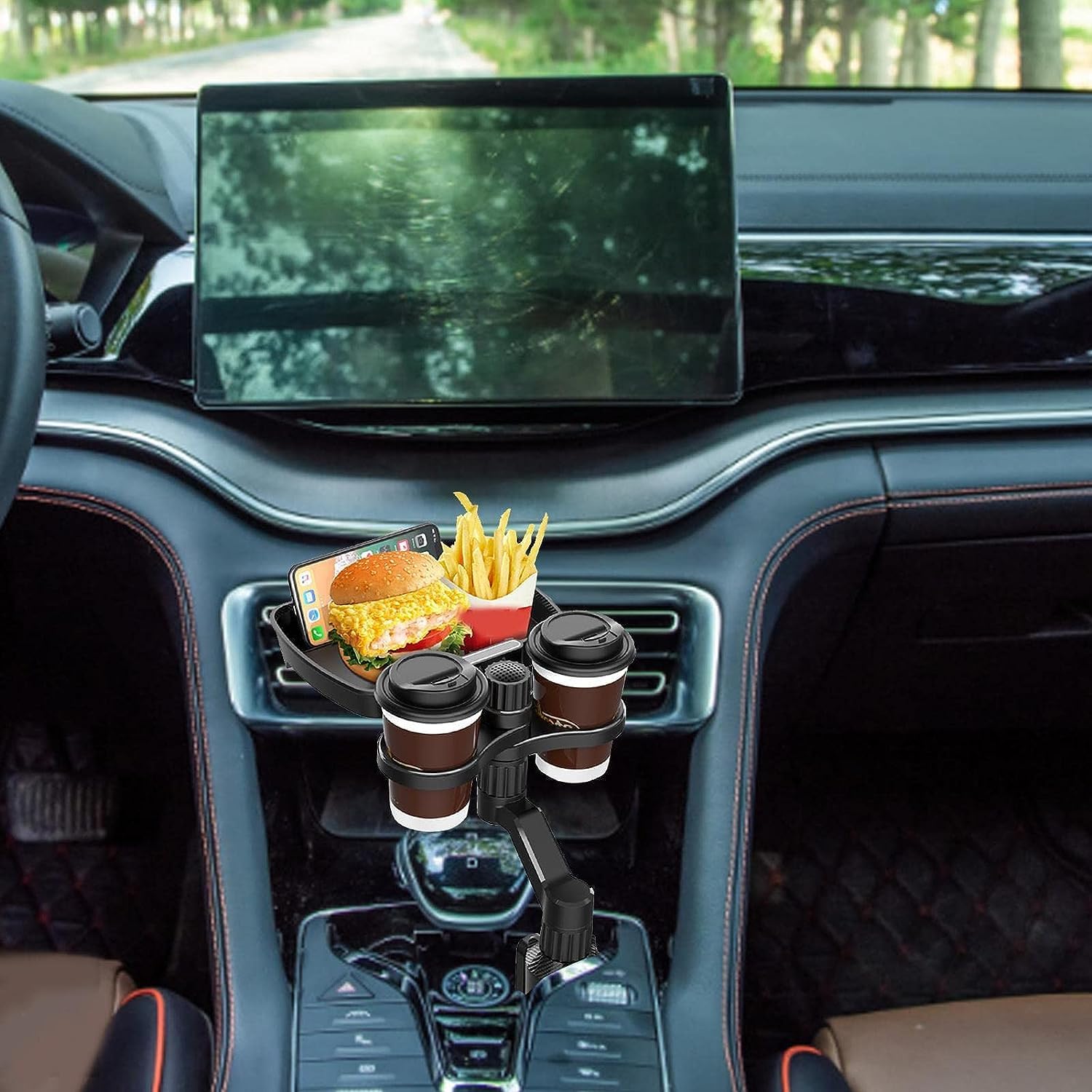 Amazon.co.jp: 車用ドリンクホルダー トレイ付き 360°回転 カップ